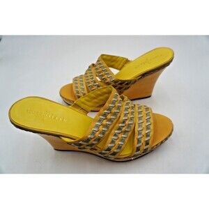 Cole Haan Yellow Woven Leather Wedge Slide Sandals Comfort Open Toe Mules Sz 10B